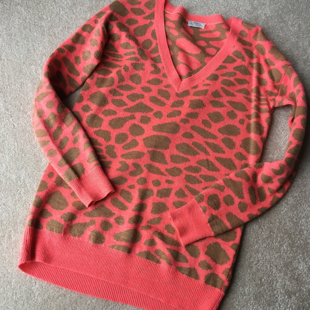 Madewell Leopard Cheetah Pink V-neck Sweater
